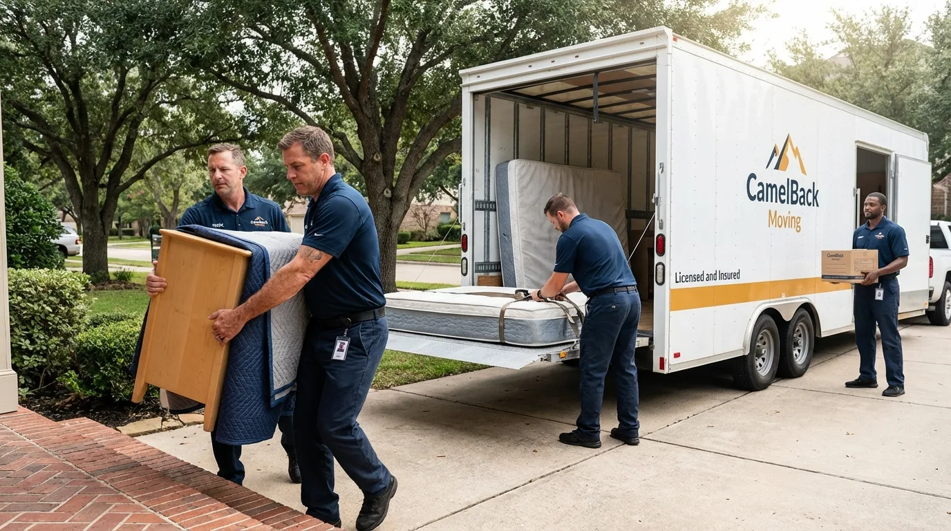 Crew loading residential truck for cross-state move from Danville, VA